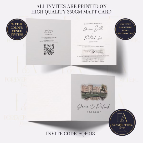 Square Fold Invite : Product code SQF018 (Watercolour Venue Invites)
